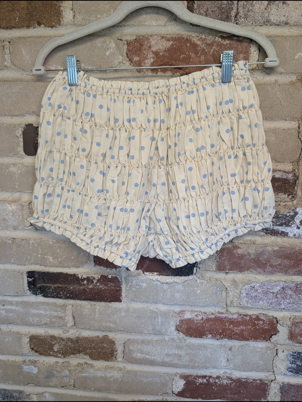 emory park Cream and Light Blue Polka Dot Smocked High Waist Shorts - Picture 2 of 3